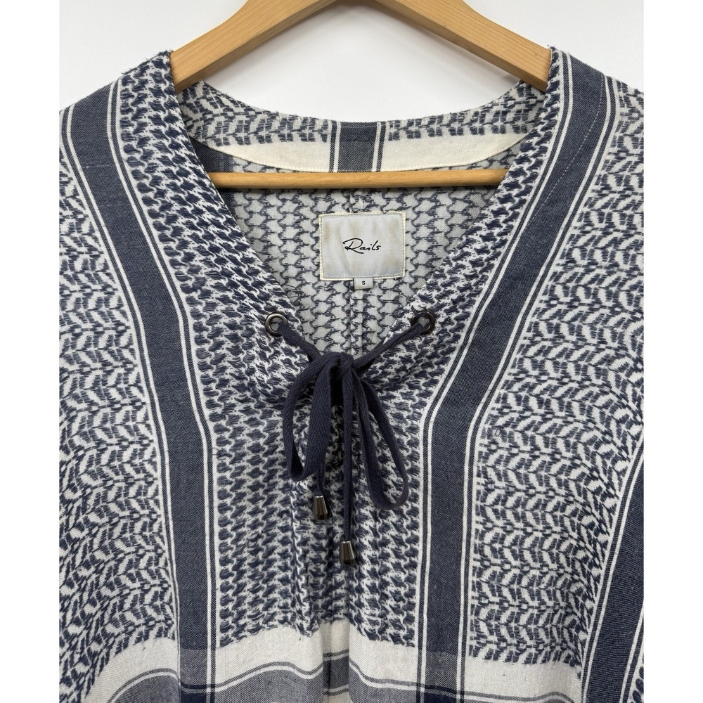 Rails x Anthropologie LILY YARN-DYED Sapphire Jacquard Blue Baja Top SM Hippie - Picture 3 of 9